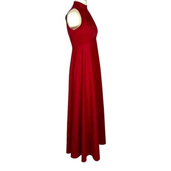 Vintage Maxi Dress Small Maroon Sleeveless Mock Neck High-Waist Back Zip USA - Picture 8 of 11